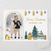 Cute Traditional Nordic Arch Photo Christmas 箔シーズンカード (正面)
