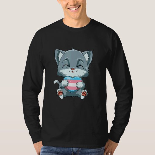 Cute Transgender Pride Cat  Cat Hugging Transgende Tシャツ (正面)