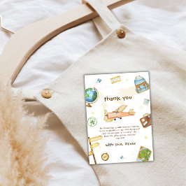 Cute Travel Around The World Airplane Baby Shower  サンキューカード