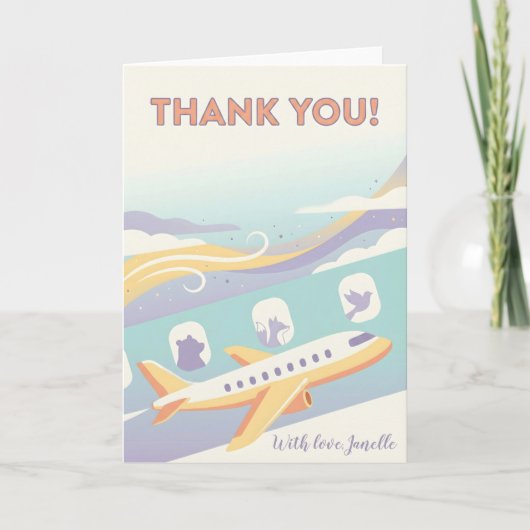 Cute Travel Lover Thank You Airplane Rainbow Sky カード (正面)