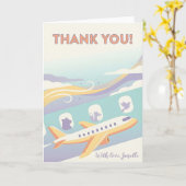 Cute Travel Lover Thank You Airplane Rainbow Sky カード (黄色い花)