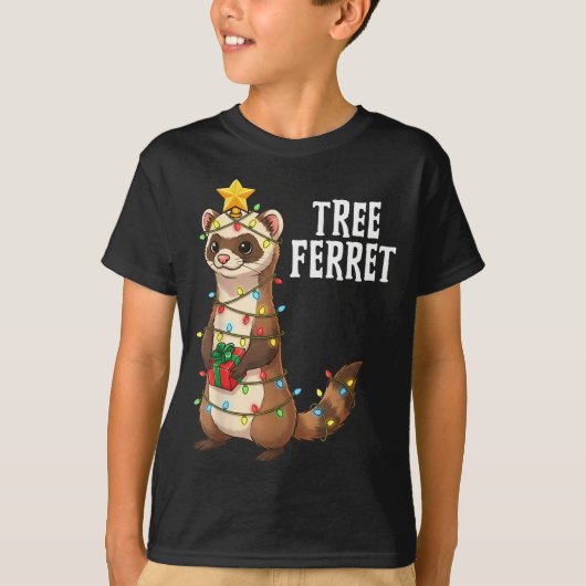 Cute Tree Ferret Christmas Lights Holiday Design Tシャツ (正面)