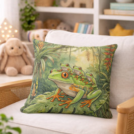 Cute Tree Frog Mama And Froglets Jungle Animals  クッション