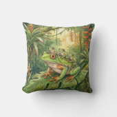 Cute Tree Frog Mama And Froglets Jungle Animals  クッション (正面)