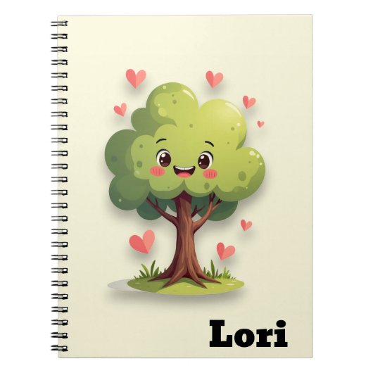 Cute Tree Love Red Hearts Spiral Notebook  ノートブック (正面)