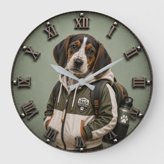 Cute Treeing Walker Coonhound Puppy ラージ壁時計 (正面)