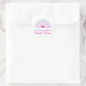 Cute Trendy Boho Rainbow Kids Bookplate スクエアシール (バッグ)