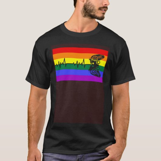 Cute Trendy Gamer Love LGBTQ Gay Pride Flag Queer Tシャツ (正面)