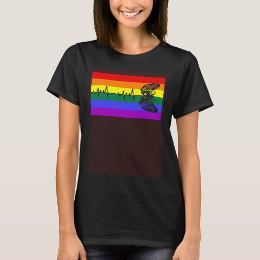 Cute Trendy Gamer Love LGBTQ Gay Pride Flag Queer Tシャツ (正面)