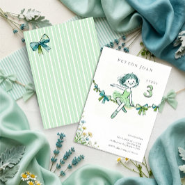 Cute Trendy Mint Ballerina Girl Birthday LPM26 招待状