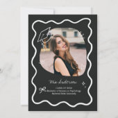 Cute Trendy Pink Wavy Border Graduation サンキューカード (裏面)