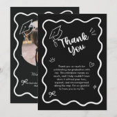 Cute Trendy Pink Wavy Border Graduation サンキューカード (正面/裏面)