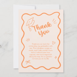 Cute Trendy Pink Wavy Border Graduation サンキューカード