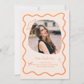 Cute Trendy Pink Wavy Border Graduation サンキューカード (裏面)