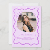 Cute Trendy Pink Wavy Border Graduation サンキューカード (裏面)