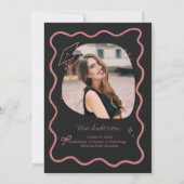 Cute Trendy Pink Wavy Border Graduation サンキューカード (裏面)