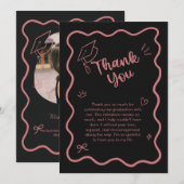 Cute Trendy Pink Wavy Border Graduation サンキューカード (正面/裏面)