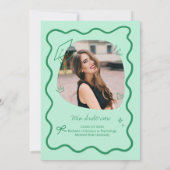 Cute Trendy Pink Wavy Border Graduation サンキューカード (裏面)