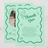 Cute Trendy Pink Wavy Border Graduation サンキューカード (正面/裏面)