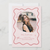 Cute Trendy Pink Wavy Border Graduation サンキューカード (裏面)