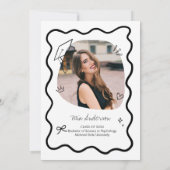 Cute Trendy Pink Wavy Border Graduation サンキューカード (裏面)