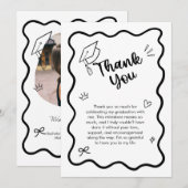 Cute Trendy Pink Wavy Border Graduation サンキューカード (正面/裏面)