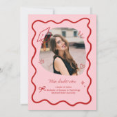 Cute Trendy Pink Wavy Border Graduation サンキューカード (裏面)