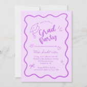 Cute Trendy Pink Wavy Border Graduation Invitation 案内状 (正面)