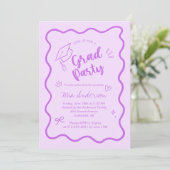 Cute Trendy Pink Wavy Border Graduation Invitation 案内状 (スタンド正面)