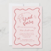 Cute Trendy Pink Wavy Border Graduation Invitation 案内状 (正面)