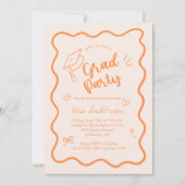Cute Trendy Pink Wavy Border Graduation Invitation 案内状 (正面)