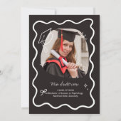 Cute Trendy Pink Wavy Border Graduation Invitation 案内状 (裏面)