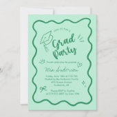 Cute Trendy Pink Wavy Border Graduation Invitation 案内状 (正面)