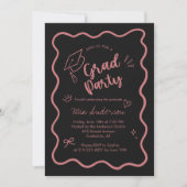 Cute Trendy Pink Wavy Border Graduation Invitation 案内状 (正面)