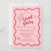 Cute Trendy Pink Wavy Border Graduation Invitation 案内状 (正面)