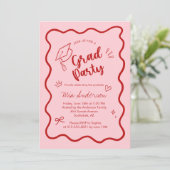 Cute Trendy Pink Wavy Border Graduation Invitation 案内状 (スタンド正面)