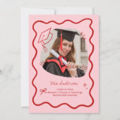 Cute Trendy Pink Wavy Border Graduation Invitation 案内状 (裏面)