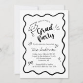 Cute Trendy Pink Wavy Border Graduation Invitation 案内状 (正面)