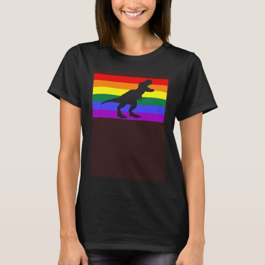 Cute Trex Dinosaur Party LGBTQ Gay Pride Flag Quee Tシャツ (正面)