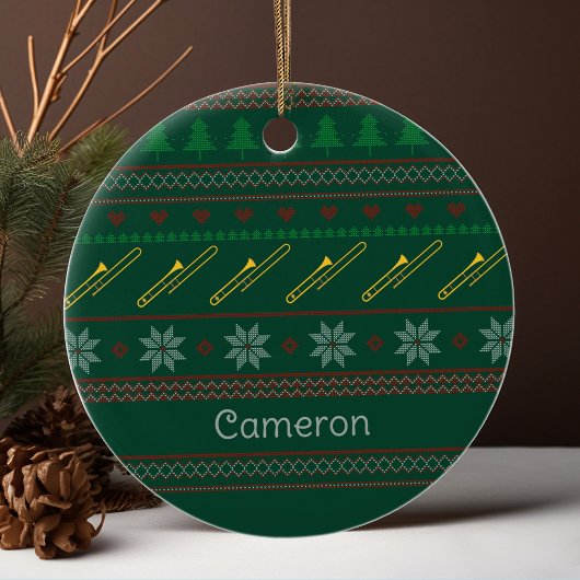 Cute Trombone Christmas Sweater Pattern Custom セラミックオーナメント