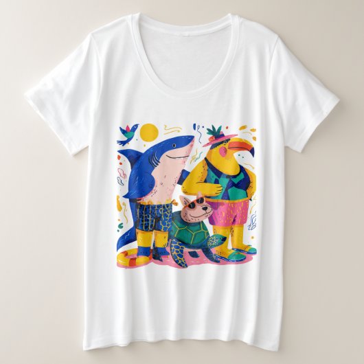 Cute Tropical Animals T-Shirt Gift プラスサイズTシャツ (デザイン正面)