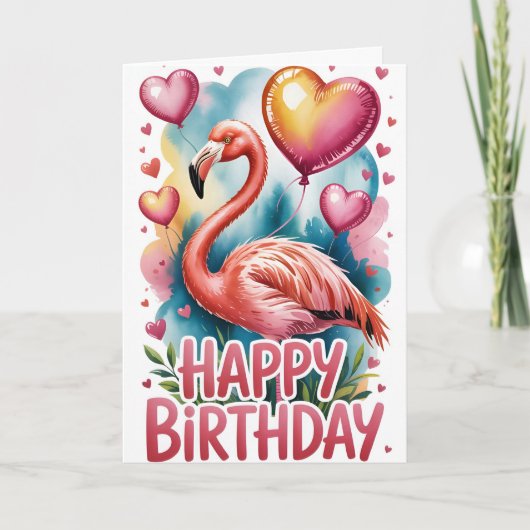 Cute Tropical Flamingo Birthday Card カード (正面)