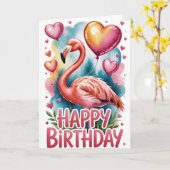 Cute Tropical Flamingo Birthday Card カード (黄色い花)