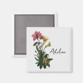 Cute Tropical Frog and Lily Botanical Floral Art マグネット (正面/裏面)