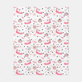 Cute Tropical Halloween – Ghosts & Flamingo フリースブランケット