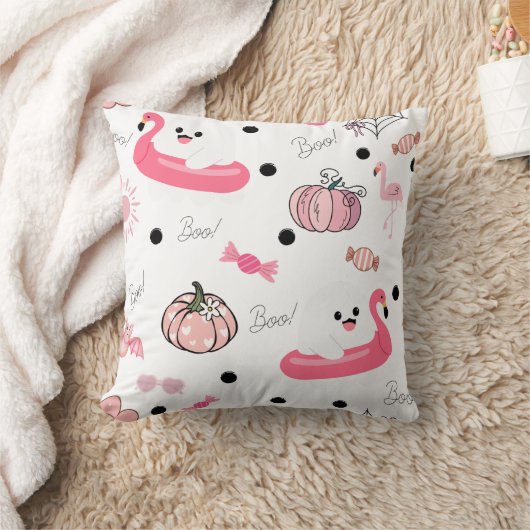 Cute Tropical Halloween – Ghosts & Flamingos クッション (ブランケット)