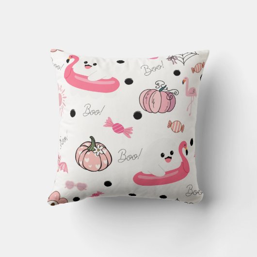 Cute Tropical Halloween – Ghosts & Flamingos クッション (裏面)