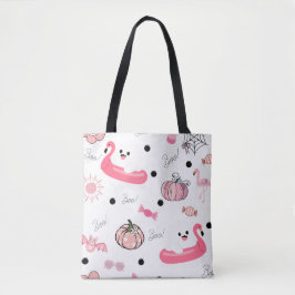 Cute Tropical Halloween Tote – Ghosts & Flamingos トートバッグ