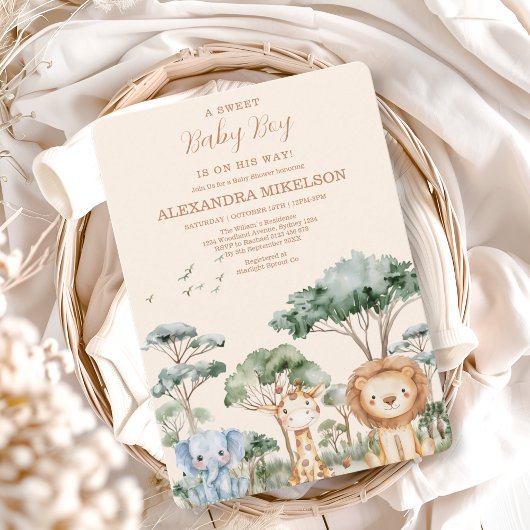 Cute Tropical Jungle Safari Animals Baby Shower 招待状