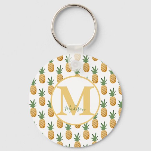 Cute Tropical Pineapple Monogram  Keychain キーホルダー (正面)